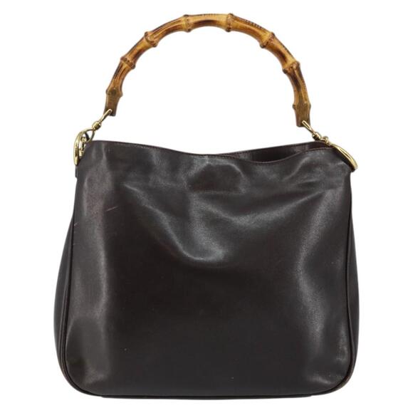 GUCCI Bamboo Hand Bag Leather Brown Gold 001 3444 001 3444 - Picture 2 of 12